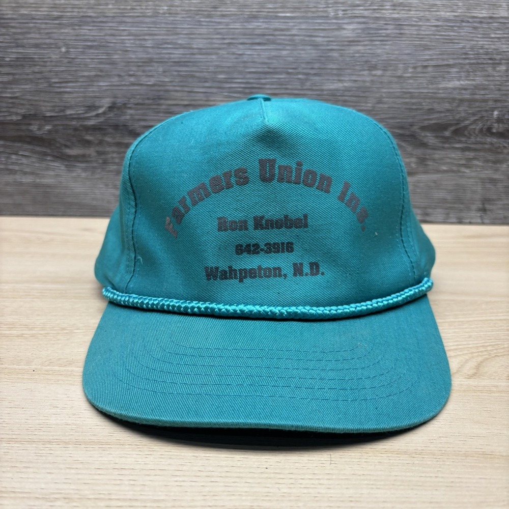 Vintage Farmers Union Inc. Hat Cap Snap Back Teal Rope Advertising Mens 90s